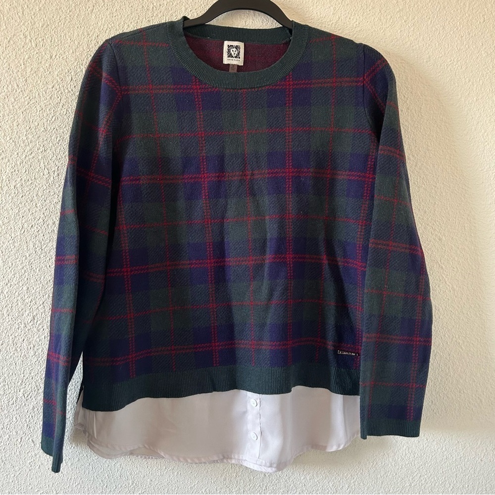 Anne Klein Women’s Plaid Layered Sweater Medium Preppy Contemporary Career Wear